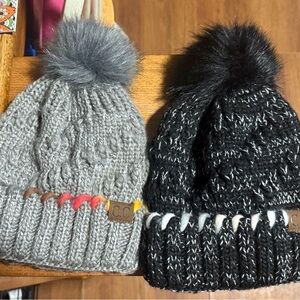 C.C Gray and Black Pom Pom Beanie Set fully lined so warm